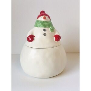 NWT Hallmark‎ Musical Treat Jar Plays "Let it Snow" Ceramic Snowman Green Scarf